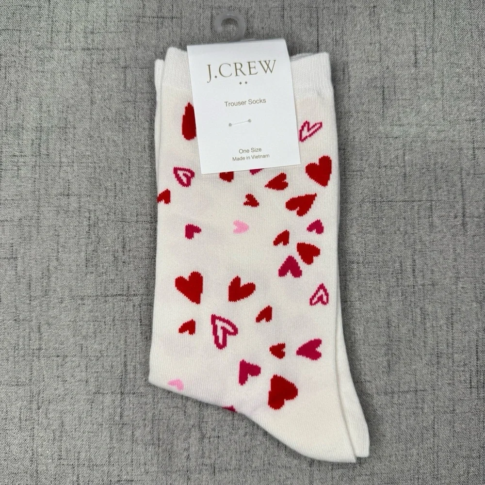 J. Crew Red & White Falling Hearts Trouser Socks NWT